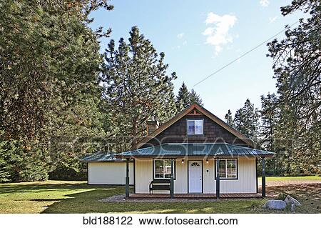 Modern cabin in rural forest View Large Photo Image Stock Image - Modern cabin in rural forest. Fotosearch