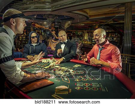 Stock Image - Multiple exposure of gamblers playing poker in casino. Fotosearch
