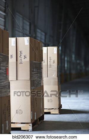 Stock Photo - Pallets of Stacked Boxes. Fotosearch