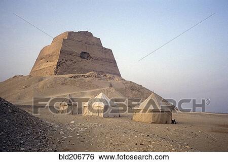 Stock Photograph - Pyramid and Bedouin Tents at Meidum. Fotosearch