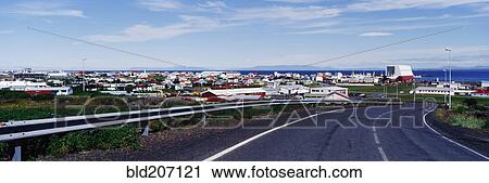 Stock Image - Road Leading to the Town of Keflavik. Fotosearch