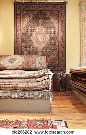 Rugs on display in shop View Large Photo Image Stock Image - Rugs on display in shop. Fotosearch
