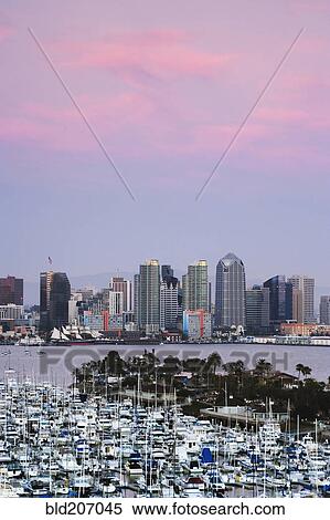 Stock Photography - San Diego Skyline and Marina at Dusk. Fotosearch
