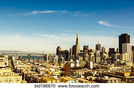 Stock Image - San Francisco cityscape under blue sky, California, United States. Fotosearch