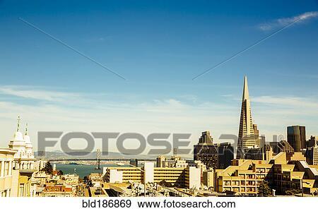 San Francisco cityscape under blue sky, California, United States View Large Photo Image Stock Photo - San Francisco cityscape under blue sky, California, United States. Fotosearch