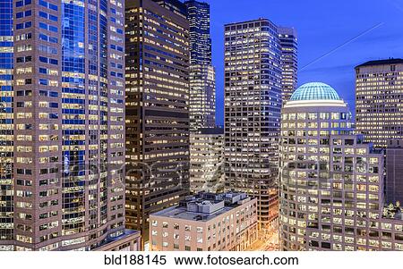 Seattle highrise buildings lit up at night, Washington, United States View Large Photo Image Stock Photography - Seattle highrise buildings lit up at night, Washington, United States. Fotosearch