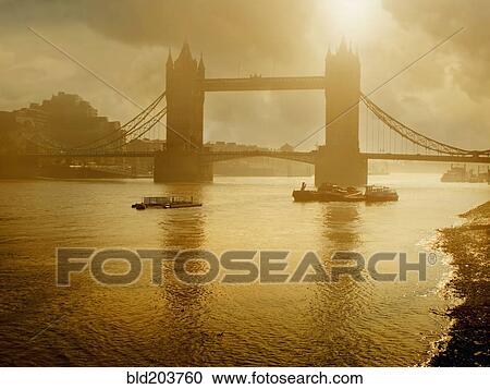Stock Image - Silhouette of Tower Bridge, London, England. Fotosearch