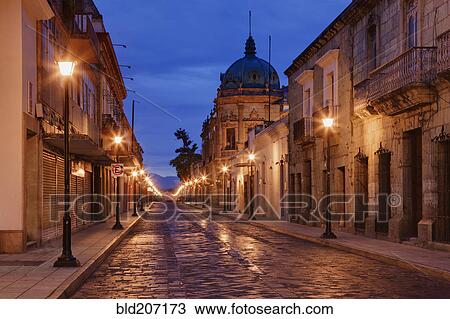 Stock Image - Street Lights on an Empty Street. Fotosearch