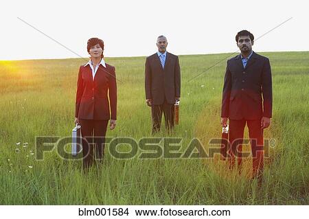 Three businesspeople standing in field View Large Photo Image Picture - Three businesspeople standing in field. Fotosearch