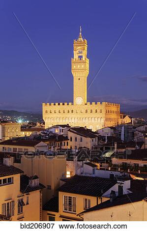 Stock Photo - Tower of Palazzo Vecchio at Dusk. Fotosearch