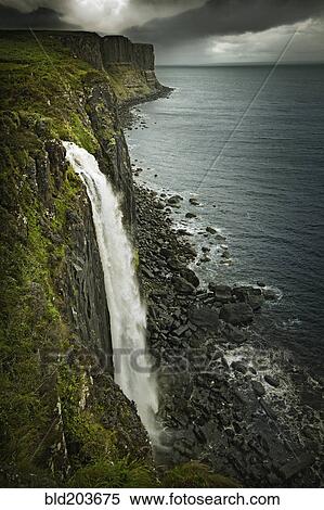 Waterfall over rural coastline, Staffin, Isle of Skye, Scotland View Large Photo Image Stock Photography - Waterfall over rural coastline, Staffin, Isle of Skye, Scotland. Fotosearch