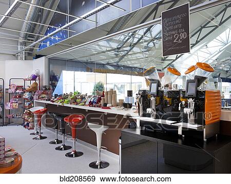 Stock Photo - A long bar counter and coffee shop. Fotosearch