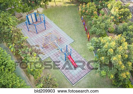 Stock Image - Aerial view of empty playground. Fotosearch