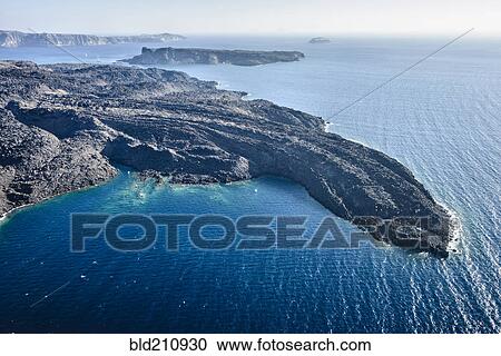 Aerial view of rocky rural coastline, Thira, Egeo, Greece View Large Photo Image Stock Image - Aerial view of rocky rural coastline, Thira, Egeo, Greece. Fotosearch