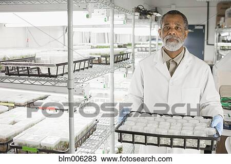 Stock Image - African American scientist working in laboratory. Fotosearch