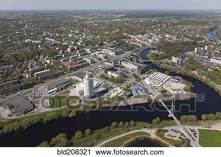 Stock Image - An aerial view over the city of Tartu. Fotosearch