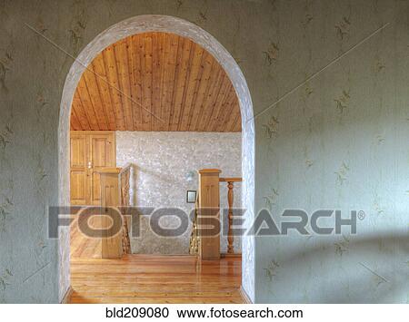 Stock Image - Archway and staircase of house. Fotosearch