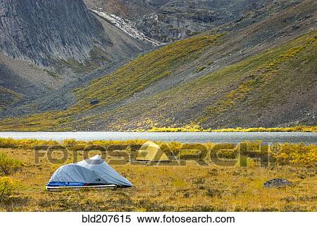 Stock Photography - Backcountry camp at Grizzly Lake. Fotosearch