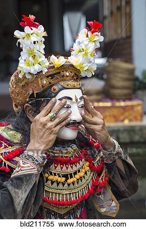 Stock Photography - Balinese performer wearing mask and costume, Mas, Bali, Indonesia. Fotosearch