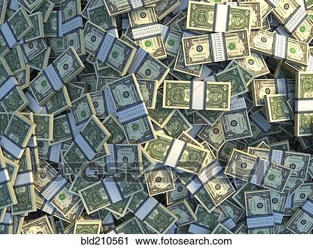 Stock Image - Bundles of one dollar bills. Fotosearch