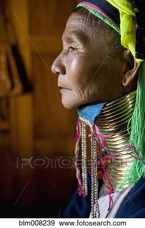 Burmese woman wearing traditional neck rings View Large Photo Image Stock Photo - Burmese woman wearing traditional neck rings. Fotosearch