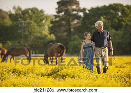 Caucasian man and granddaughter in field with horses View Large Photo Image Stock Photography - Caucasian man and granddaughter in field with horses. Fotosearch