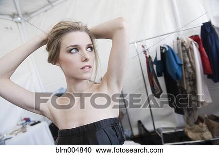 Caucasian model preparing for fashion show View Large Photo Image Stock Image - Caucasian model preparing for fashion show. Fotosearch