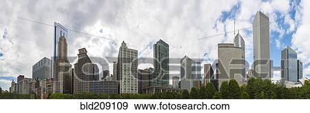 Chicago skyline overlooking urban park, Chicago, Illinois, United States View Large Photo Image Stock Photo - Chicago skyline overlooking urban park, Chicago, Illinois, United States. Fotosearch