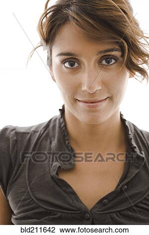 Close up portrait of smiling woman View Large Photo Image Stock Image - Close up portrait of smiling woman. Fotosearch