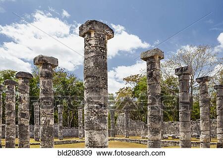 Stock Photo - Columns in the Temple of a Thousand Warriors. Fotosearch