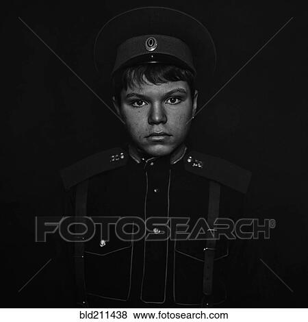 Stock Photo - Cossack teenage soldier wearing uniform. Fotosearch