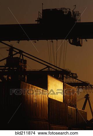 Picture - Cranes over cargo containers, Port of Long Beach, California, United States. Fotosearch