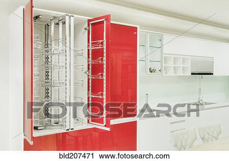 Cupboard with stainless steel metal racking View Large Photo Image Stock Image - Cupboard with stainless steel metal racking. Fotosearch