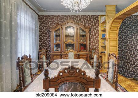 Dining table and hutch in dining room View Large Photo Image Picture - Dining table and hutch in dining room. Fotosearch