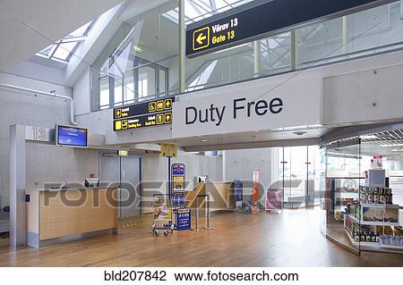 Stock Image - Duty free sign in empty airport. Fotosearch