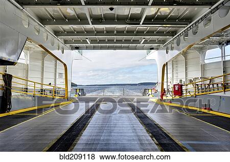 Stock Photo - Empty cargo hold of ferry boat, Puget Sound, Washington, United States. Fotosearch