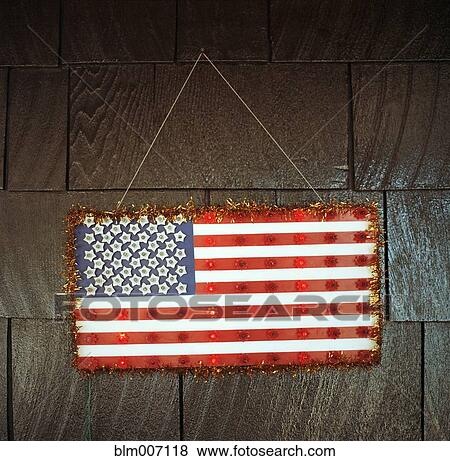 Handmade American flag hanging on wall View Large Photo Image Stock Photo - Handmade American flag hanging on wall. Fotosearch