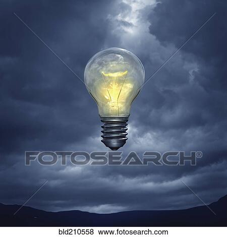 Illuminated light bulb floating in stormy sky View Large Photo Image Stock Photo - Illuminated light bulb floating in stormy sky. Fotosearch