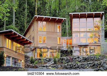 Picture - Modern house in woods. Fotosearch