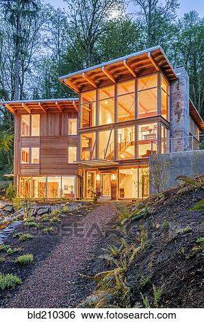 Modern house in woods View Large Photo Image Stock Photograph - Modern house in woods. Fotosearch