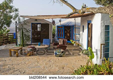 Picture - Mongolian Yurt and two lodges at a holiday resort in Andalucia, Spain. Fotosearch