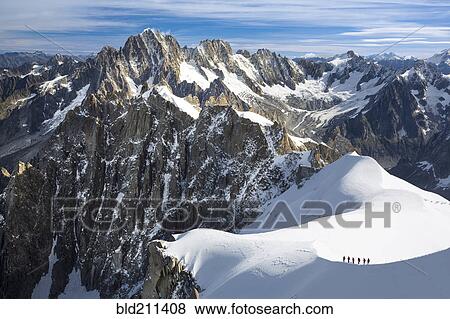 Stock Photo - Mountaineers heading to Mt. Blanc, Chamonix, France. Fotosearch