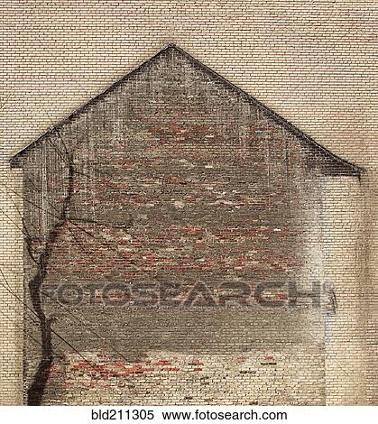 Stock Photography - Outline of house on brick wall. Fotosearch