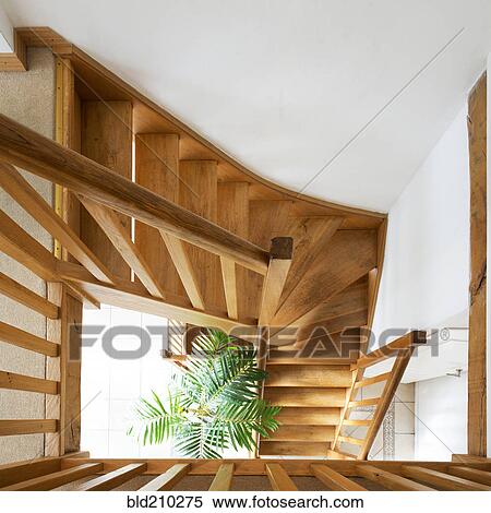 Stock Photography - Overhead view of wooden staircase. Fotosearch