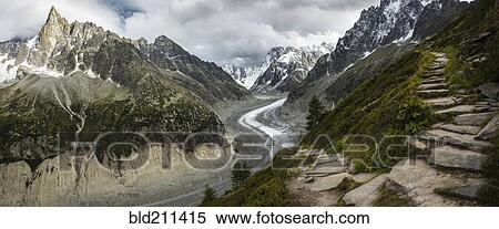 Stock Photography - Path to Mer de Glace glacier in mountains, Chamonix, France. Fotosearch