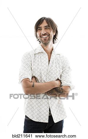 Stock Image - Portrait of smiling man with beard. Fotosearch