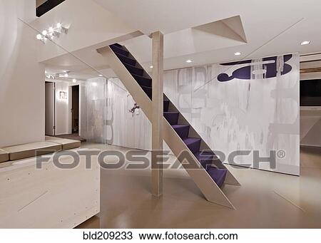 Purple staircase in modern home View Large Photo Image Stock Image - Purple staircase in modern home. Fotosearch