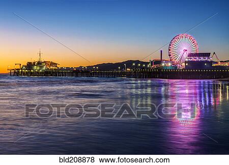 Santa Monica Pier at twilight View Large Photo Image Stock Photo - Santa Monica Pier at twilight. Fotosearch