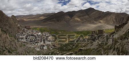 Stock Image - Shegar Monastery and a group of ruined buildings. Fotosearch