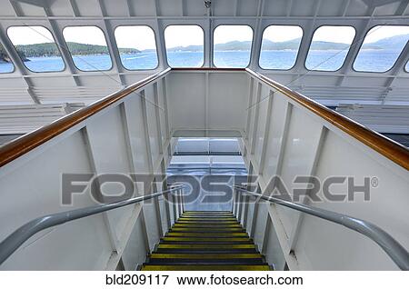 Stock Photo - Staircase on ferry boat, Puget Sound, Washington, United States. Fotosearch
